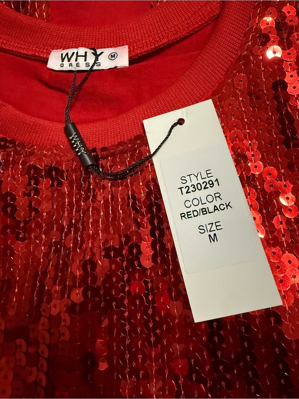 Why Dress Game Day Vibes Sequin Top Women's Medium Red and Black NWT - Picture 3 of 3